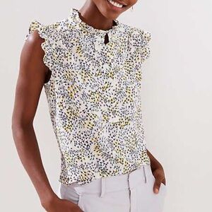 Ann Taylor LOFT Colorful Floral Print Sleeveless Ruffle Top Petite XSP